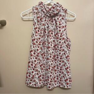 Ann Taylor Red and White Floral Blouse